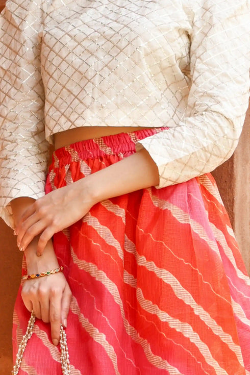 Meera Ivory Gotta Top and Chanderi Skirt Co-ord Set