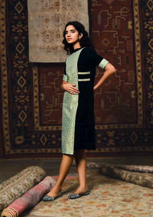 Anika Silk Velvet and Brocade Dress