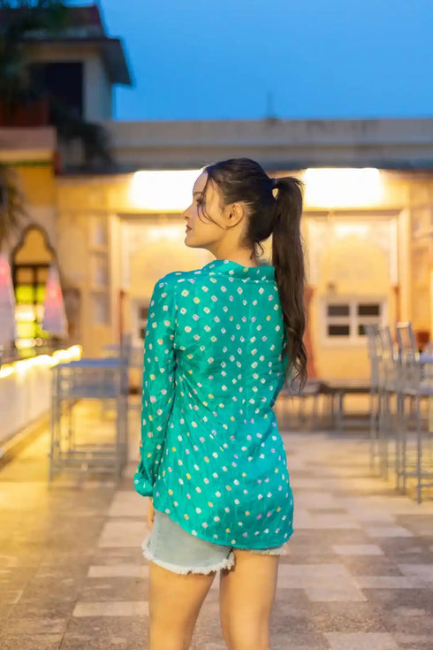 Noori Turquoise Bandhani Top