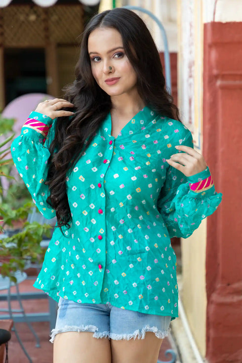 Noori Turquoise Bandhani Top