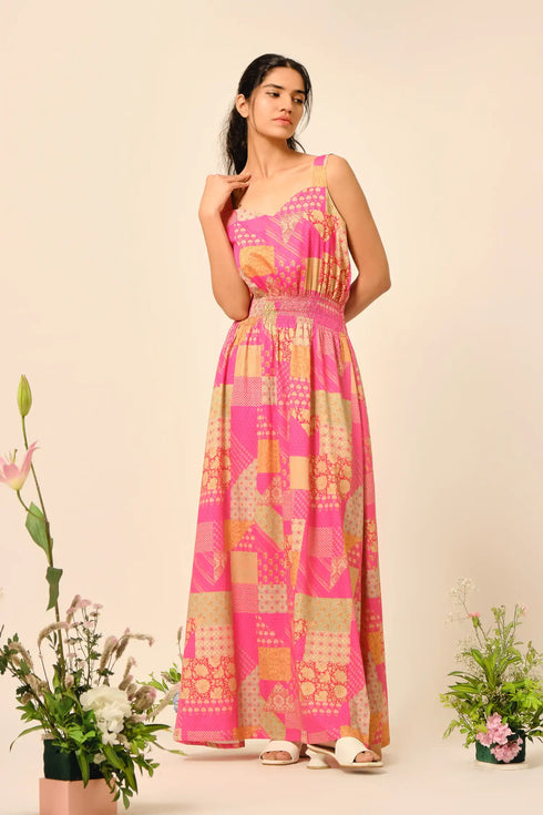 Frankie Cotton Satin Patola Print Dress