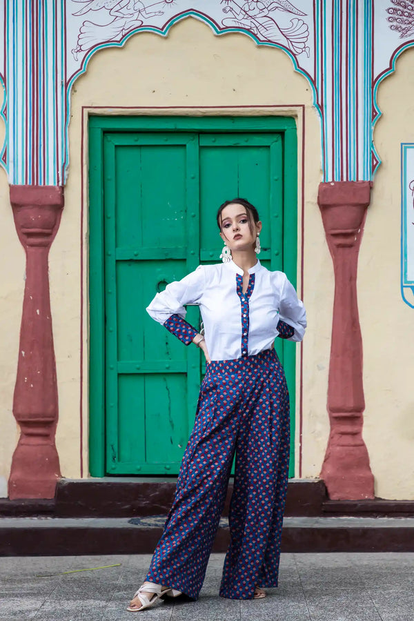 Bee Blue shirt and flared pant set