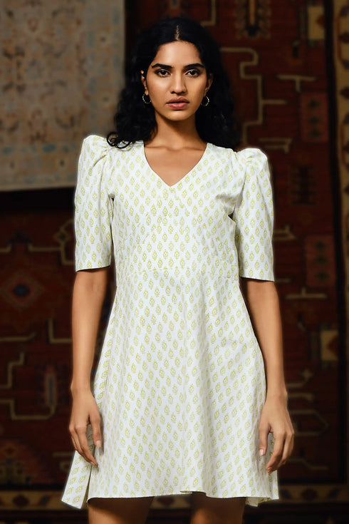 Daisy Linen Handblock Print Dress