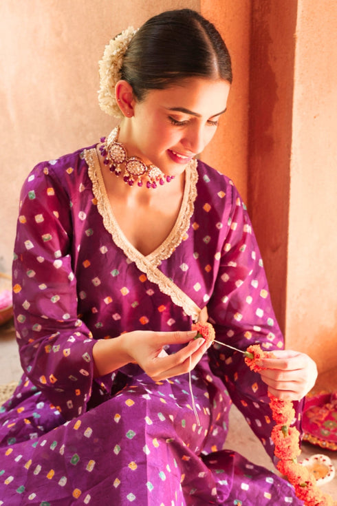 Tarika Purple Bandhani Kurta Set 4