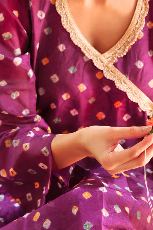 Tarika Purple Bandhani Kurta Set 5