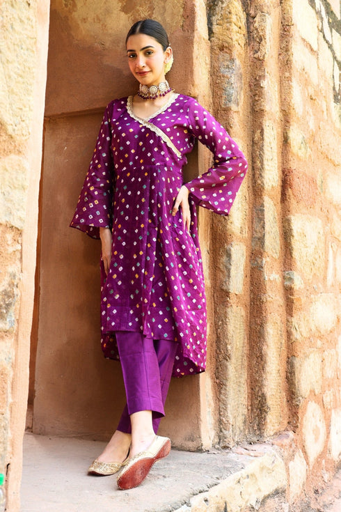 Tarika Purple Bandhani Kurta Set 7