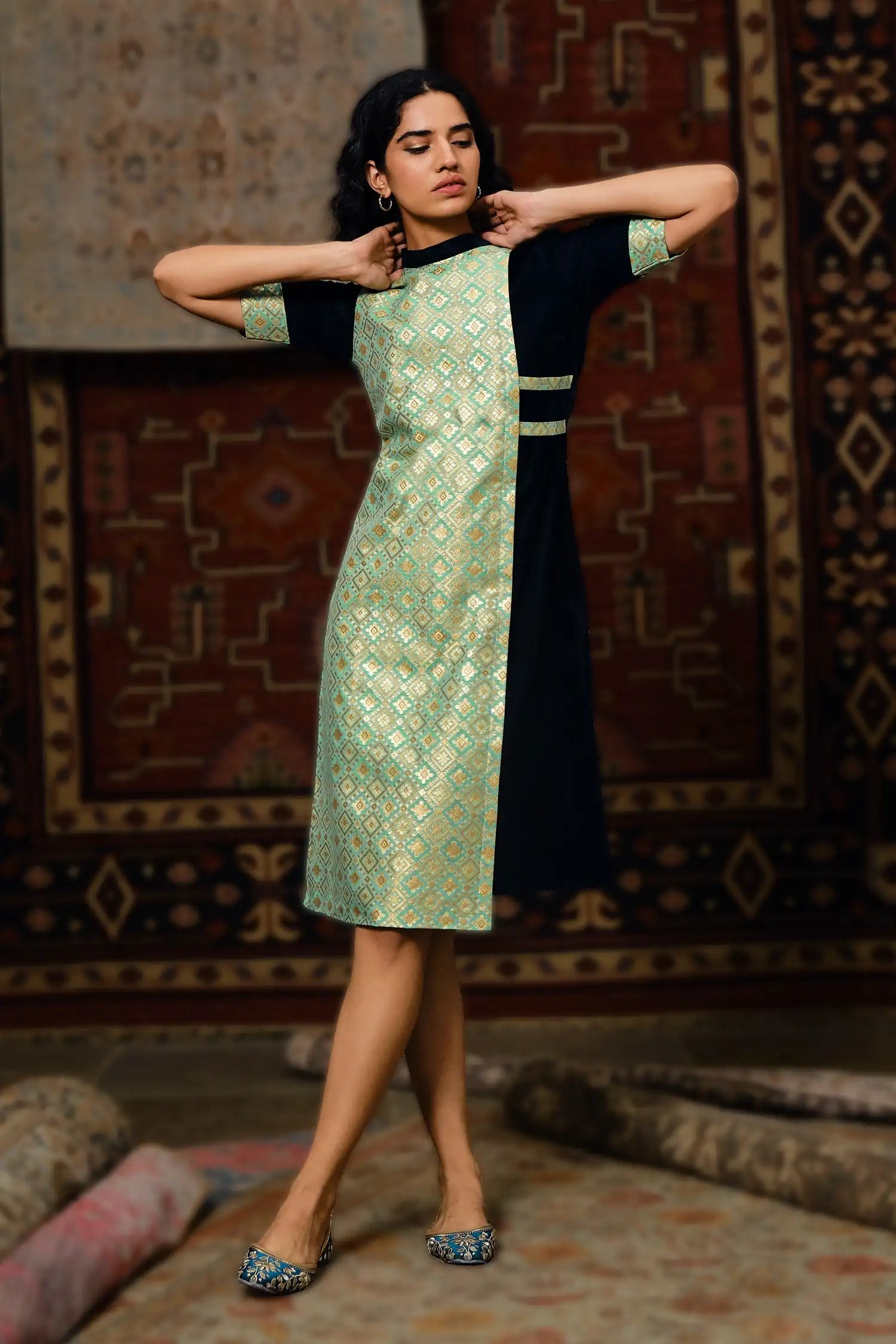 Anika Silk Velvet and Brocade Dress